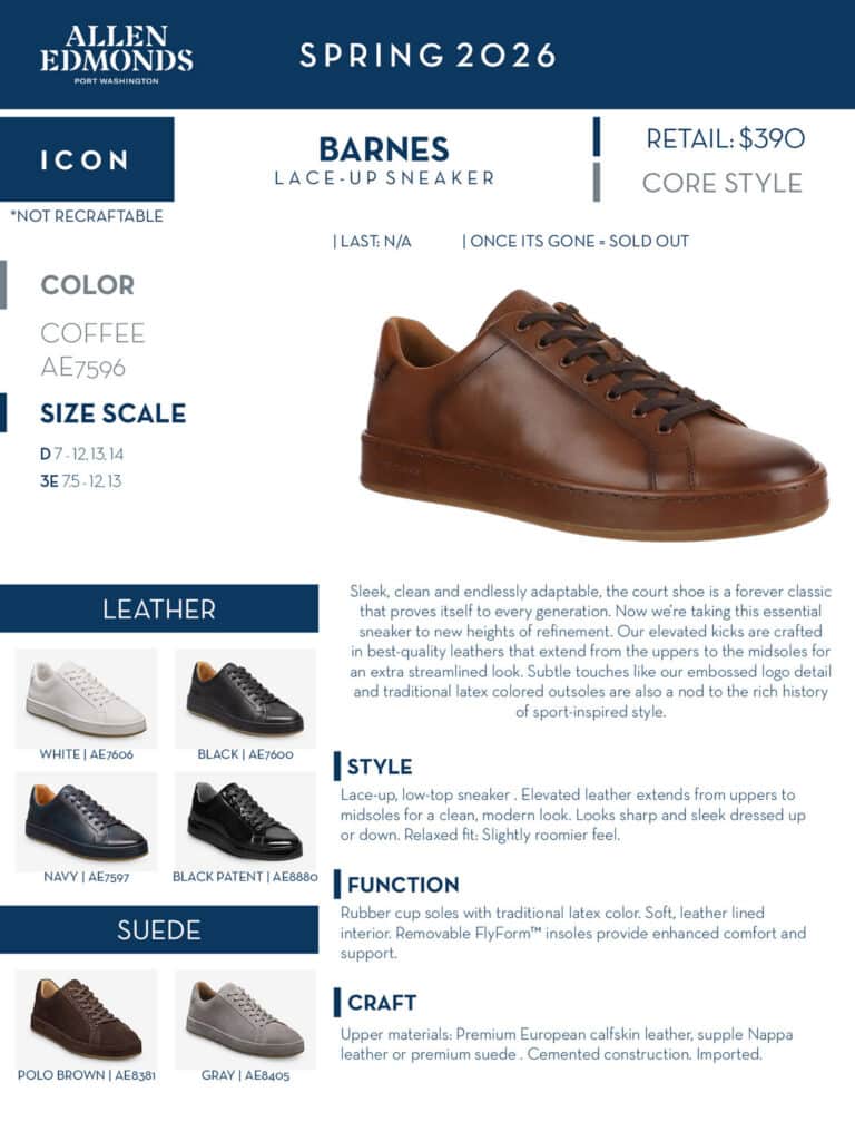 Allen Edmonds mens shoes belts captoe lace up sneaker slip on