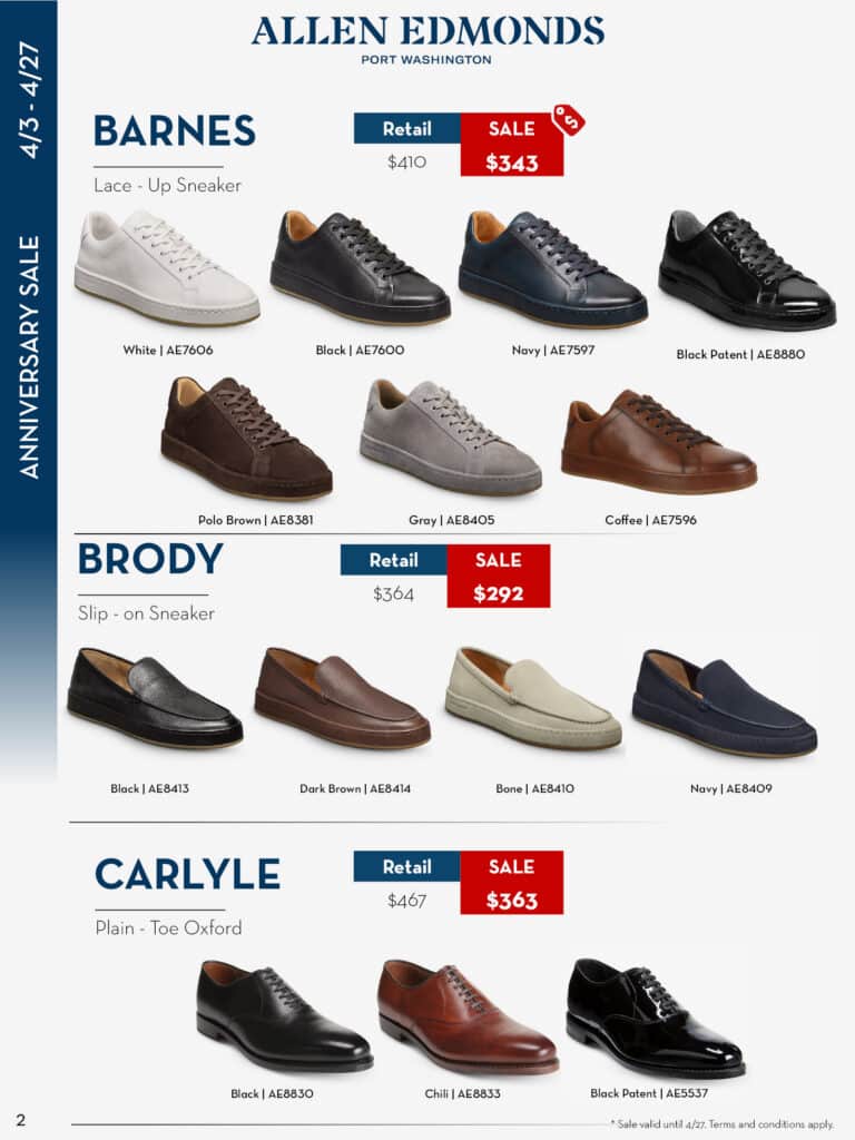 allen edmonds shoe shoes anniersary sale tampa sarasota bradenton